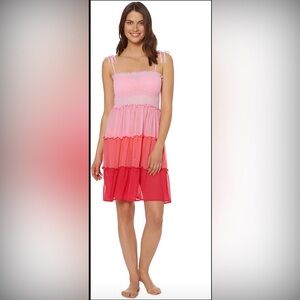 NWT Bleu Rod Beattie Ruffled and Ready Tank Dress Swim Cover up Large Pink
